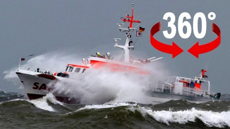 360°-Video: Mit einem Rettungsschiff auf stürmischer See